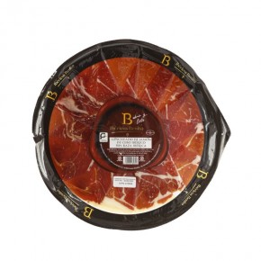 jamon de cebo iberico envasado en plato de 100 gramos