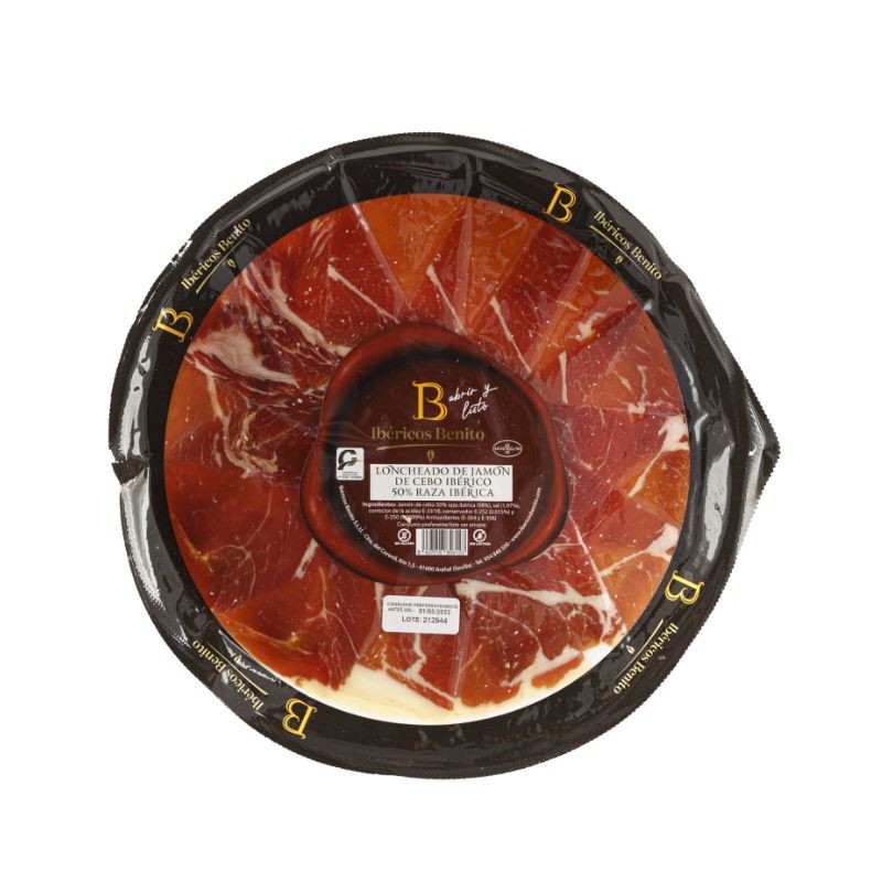 Plato de jamón de cebo ibérico loncheado jamones benito